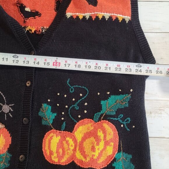 Vintage 90s Lauren Hansen Embroidered Halloween Vest Pumpkins Bats Ghost 3X - Picture 7 of 11